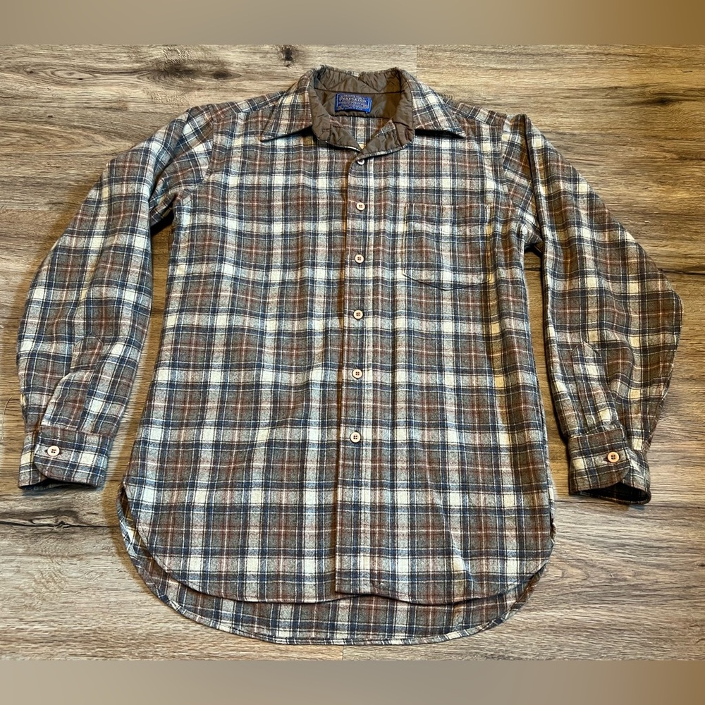 Pendleton Pure Virgin Wool Plaid Button Up Flannel Long Sleeve Vintage Size M